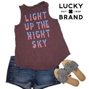 Lucky Brand 4th of July flag firework Tank Top "light up the night sky" size S